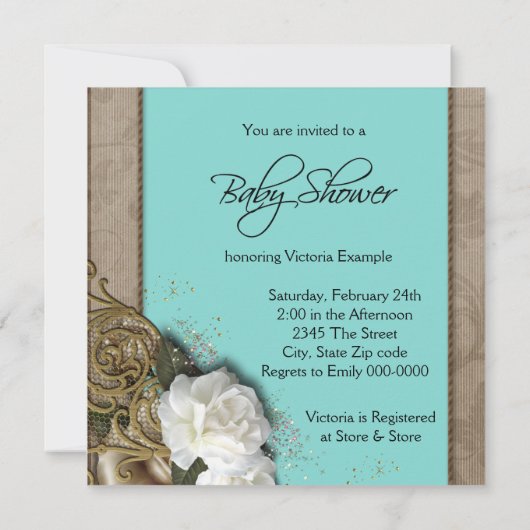 Bruin en Blauwgroen blauw etnisch Baby shower Kaart (Achterkant)