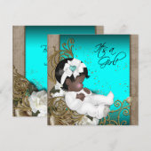 Bruin en Blauwgroen Blauw Etnische Baby Meisje Dou Kaart (Voorkant / Achterkant)