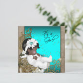 Bruin en Blauwgroen Blauw Etnische Baby Meisje Dou Kaart (Staand voorkant)