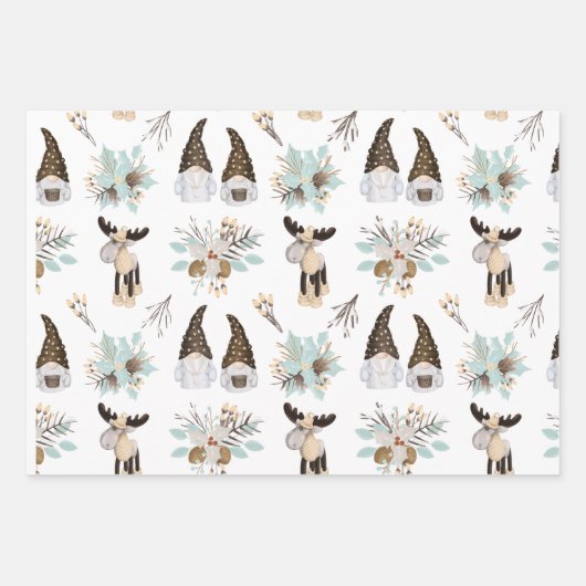 Bruin en Blauwgroen gnome | Kerstfeestdag Inpakpapier Vel (Voorkant)