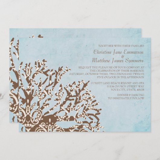 Bruin en Blauwgroen koraalrif - bruiloft Kaart (Voorkant / Achterkant)