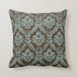 Bruin en Blauwgroen vervormd Sierkussen "Damask"
