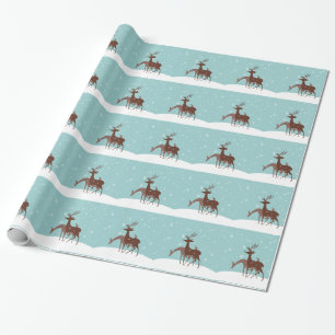 Bruin en Blauwgroen winterdeer in sneeuw Cadeaupapier