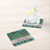 Bruin en Blauwgroen Zebra Pattern Dank je Kartonnen Onderzetters (Insitu)