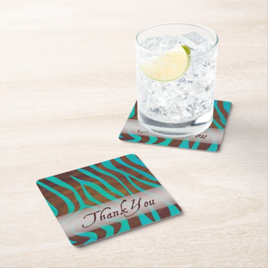 Bruin en Blauwgroen Zebra Pattern Dank je Kartonnen Onderzetters (Insitu)