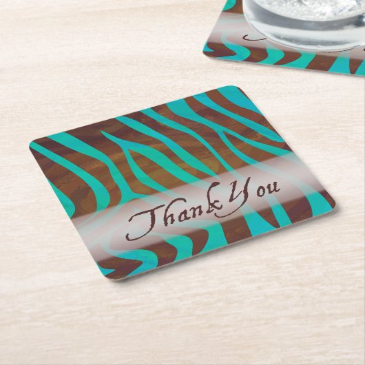 Bruin en Blauwgroen Zebra Pattern Dank je Kartonnen Onderzetters (Schuin)