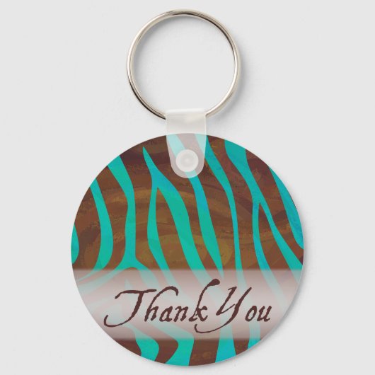 Bruin en Blauwgroen Zebra Pattern Dank je Sleutelhanger (Voorkant)