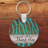 Bruin en Blauwgroen Zebra Pattern Dank je Sleutelhanger (Voorkant)