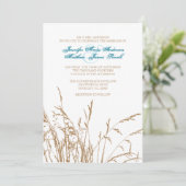 Bruin en Blauwgroen Zee Grass Beach Wedding Kaart (Staand voorkant)