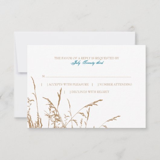 Bruin en Blauwgroen Zee Grass Beach Wedding rsvp (Voorkant)