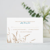 Bruin en Blauwgroen Zee Grass Beach Wedding rsvp (Staand voorkant)