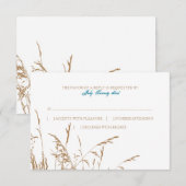 Bruin en Blauwgroen Zee Grass Beach Wedding rsvp (Voorkant / Achterkant)
