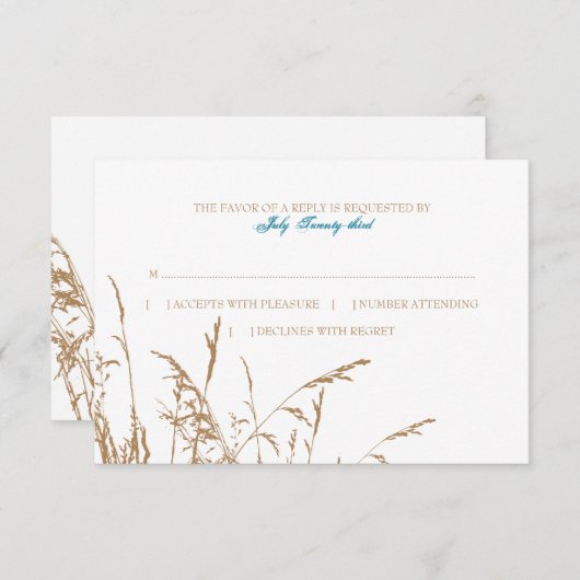 Bruin en Blauwgroen Zee Grass Beach Wedding rsvp (Voorkant / Achterkant)