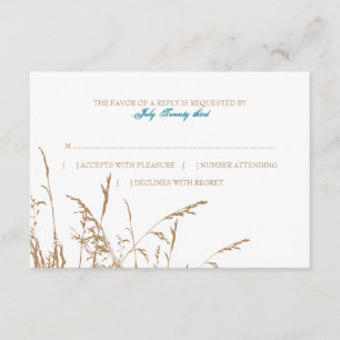 Bruin en Blauwgroen Zee Grass Beach Wedding rsvp Kaartje