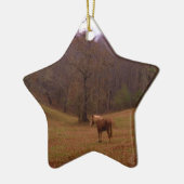 Bruin en blond paard in een veld keramisch ornament (Links)