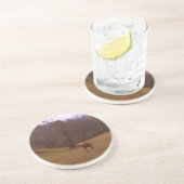 Bruin en blond paard in een veld zandsteen onderzetter (Zijkant)