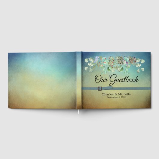 Bruin en Blue Ombre Wedding Guestbook Gastenboek (Volledig)