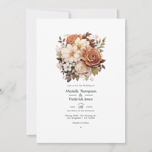 Bruin en Blush Bloemen Zomer Bruiloft Kaart (Voorkant)