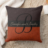 Bruin en Brick Rood Elegant Monogram Bruiloft Kussen (Deken)