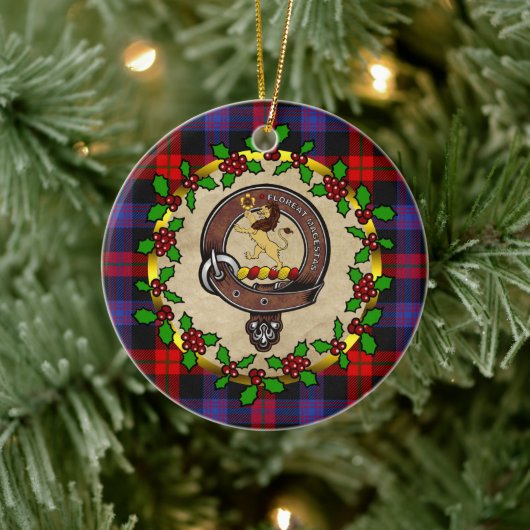 Bruin- en bruinsklan badge & Tartan - persoonlijke Keramisch Ornament (Boom)