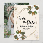 Bruin En Crème Bloem Bruiloft Save The Date Kaart (Voorkant / Achterkant)