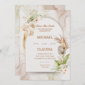 Bruin en crème bloem bruiloft uitnodiging (Voorkant / Achterkant)