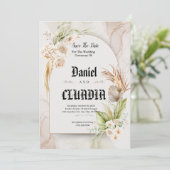 Bruin en crème bloem water kleur bruiloft save the date (Staand voorkant)