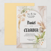 Bruin en crème bloem water kleur bruiloft save the date (Voorkant / Achterkant)