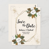 Bruin en crème bloemenbruiloft save the date briefkaart (Voorkant / Achterkant)