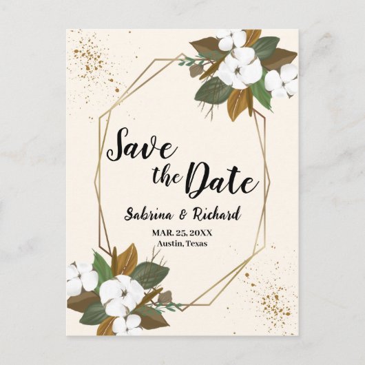 Bruin en crème bloemenbruiloft save the date briefkaart (Voorkant)