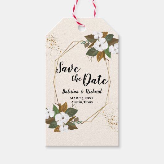 Bruin en crème bloemenbruiloft save the date cadeaulabel (Voorkant)