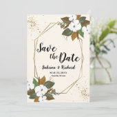 Bruin en crème bloemenbruiloft save the date kaart (Staand voorkant)