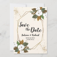 Bruin en crème bloemenbruiloft save the date