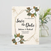 Bruin en crème bloemenbruiloft save the date kaart (Staand voorkant)