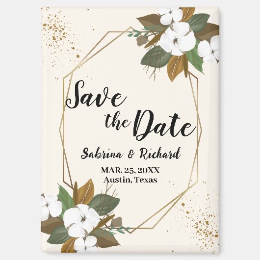 Bruin en crème bloemenbruiloft save the date magneet (Voorkant)