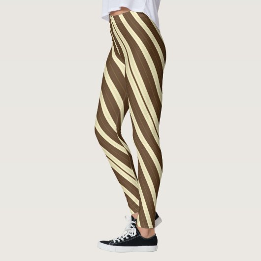 Bruin en crème diagonaal gestreept leggings (Links)