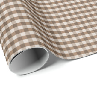 Bruin en Crème Gingham Geruit Patroon Cadeaupapier