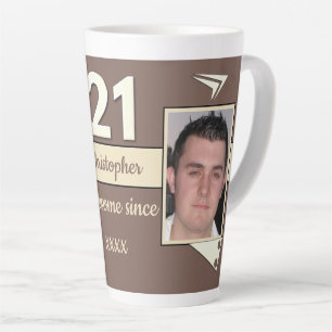 Bruin en crème met naam 21e verjaardag foto latte mok