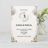 Bruin en Crème Waterverf bruiloft uitnodiging (Staand voorkant)