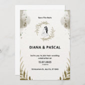 Bruin en Crème Waterverf bruiloft uitnodiging (Voorkant / Achterkant)