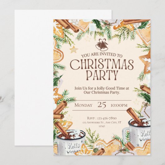 Bruin en crème Waterverf kerstfeest Kaart (Voorkant / Achterkant)