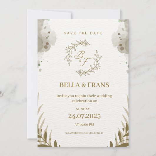 Bruin en Crème Waterverf Save the Date Wedding I Kaart (Voorkant)