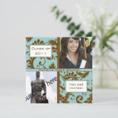 Bruin en Damascus Aqua Blue Afstuderen Kaart (Staand voorkant)