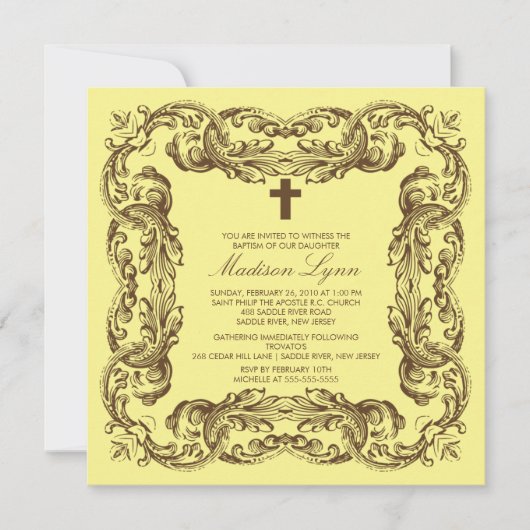 Bruin en geel  Lijst Baptisme Uitnodiging (Voorkant)