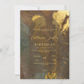 Bruin en goud elegant luxe chic marmeren feest kaart (Voorkant)