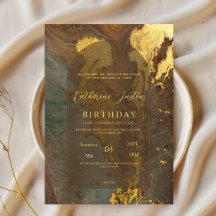 Bruin en goud elegant luxe chic marmeren feest kaart