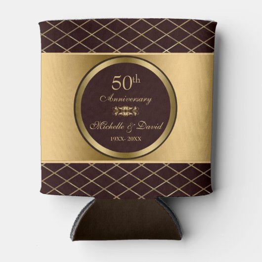 Bruin en Goud Geometrische Vormen- 50ste Jubileum Blikjeskoeler (Voorkant)