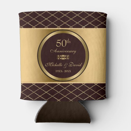 Bruin en Goud Geometrische Vormen- 50ste Jubileum Blikjeskoeler (Achterkant)