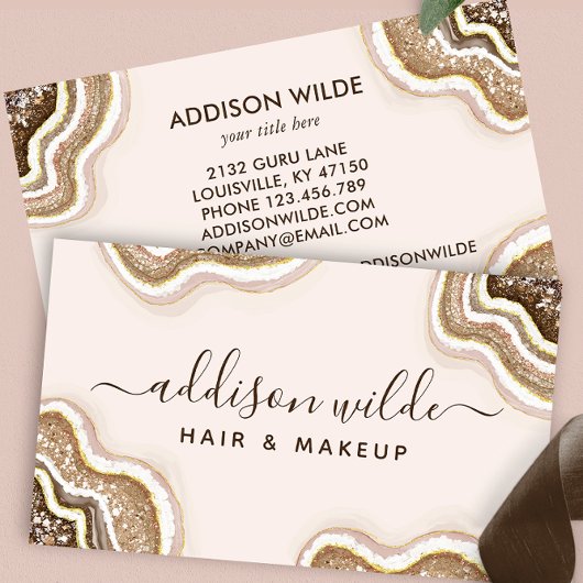 Bruin en Goud Glitter Agaat Geode Visitekaartje