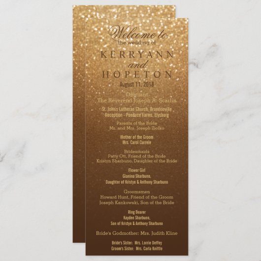 Bruin en Goud Glitter Programma Programmakaart (Voorkant / Achterkant)